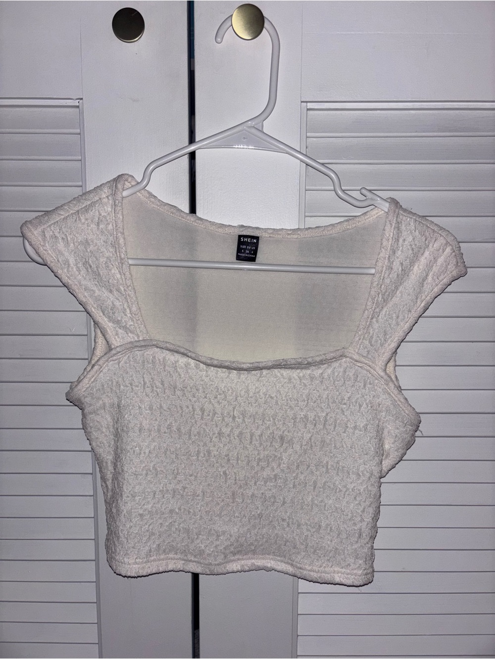 SHEIN Cream Textured Square-Neck Crop Top